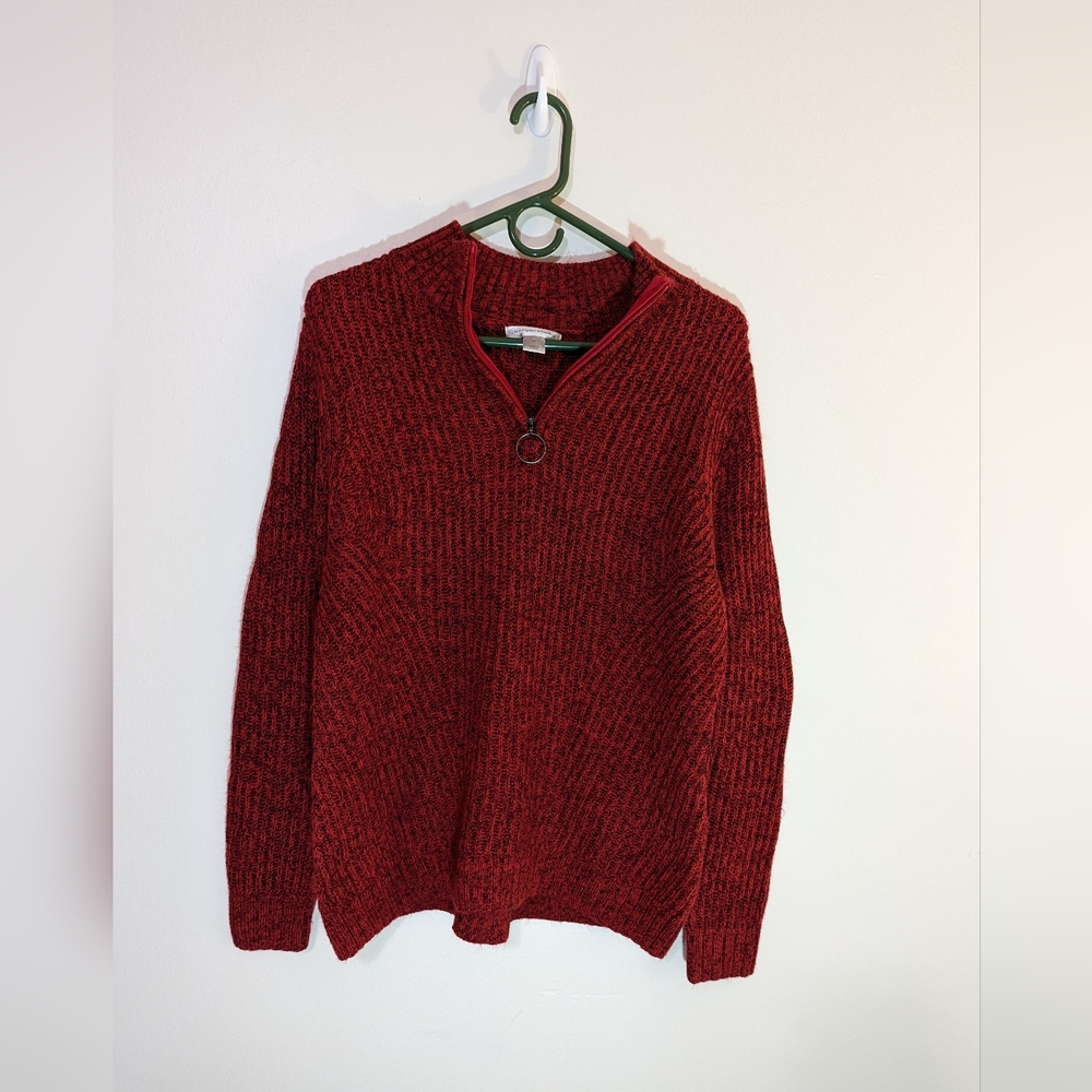 Christopher & Banks (M) Red Quarter-zip sweater.